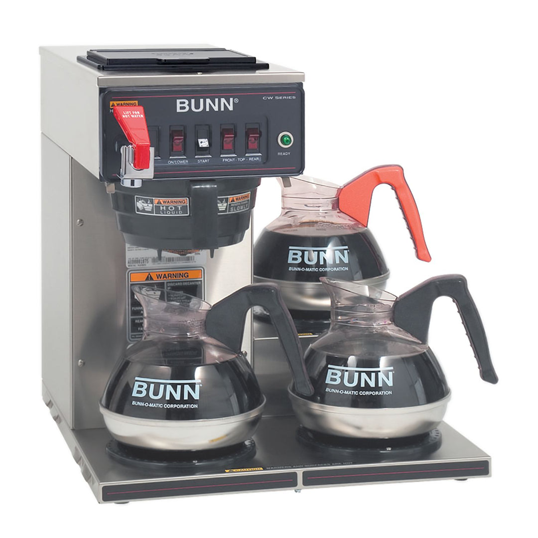 Bunn 12950.0212 CWTF15-3 12 Cup Automatic Coffee Brewer with Hot Water Faucet and 3 Lower Warmers