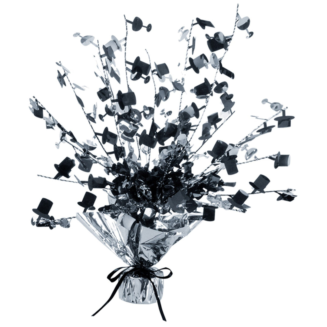 Beistle 15" Black & Silver Champagne Glass & Top Hat Gleam N Burst Centerpiece (50817BKS)