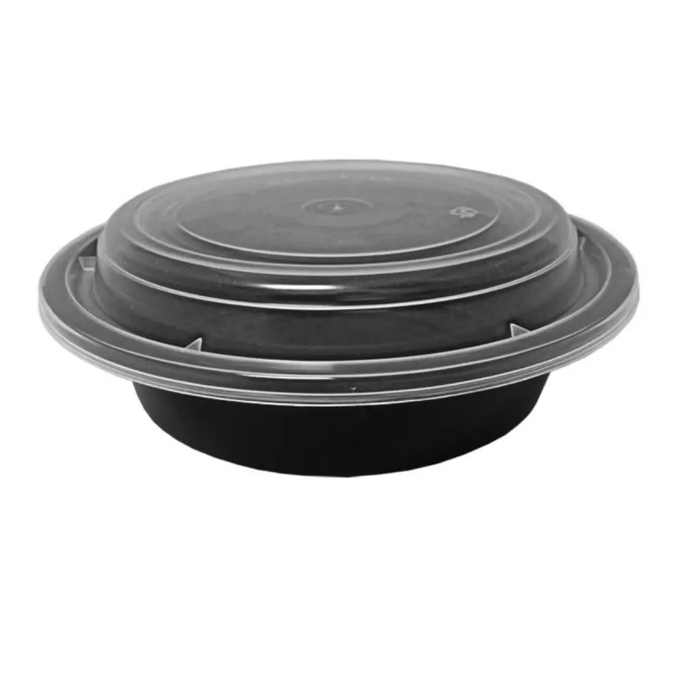 16 oz Round Black Deli Container with Clear Lid
