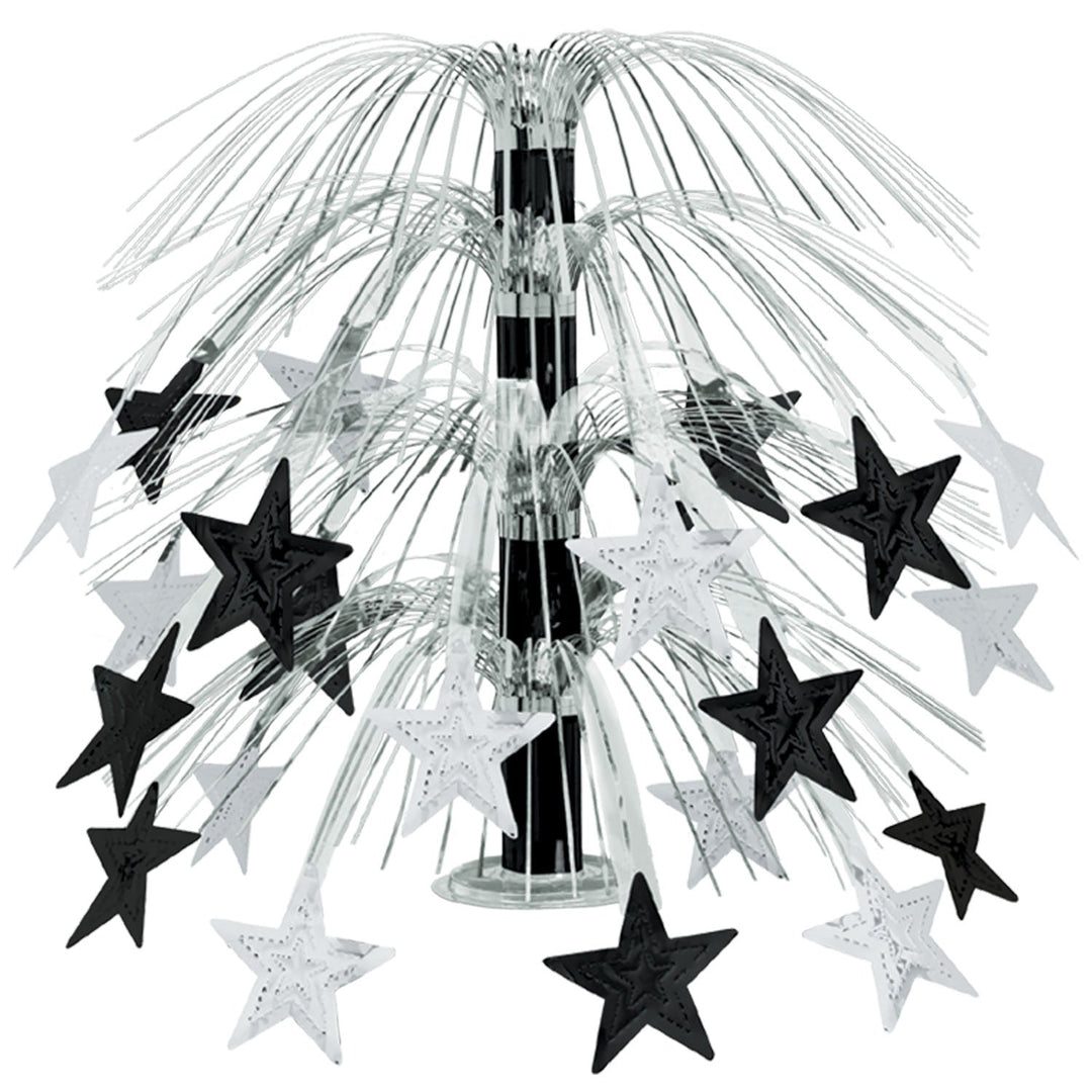 Beistle 18" Black & Silver Star Cascade Centerpiece (50553-BKS)