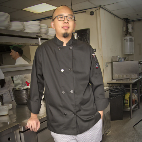 Winco UNF-6KM Men's Black Tapered Fit Chef Jacket Winco