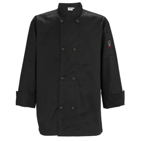 Winco UNF-6KM Men's Black Tapered Fit Chef Jacket Winco