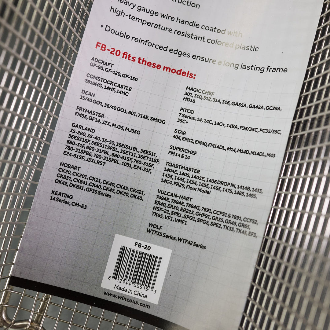 Winco FB-20 Standard Front Hook Fry Basket - Blue Handle