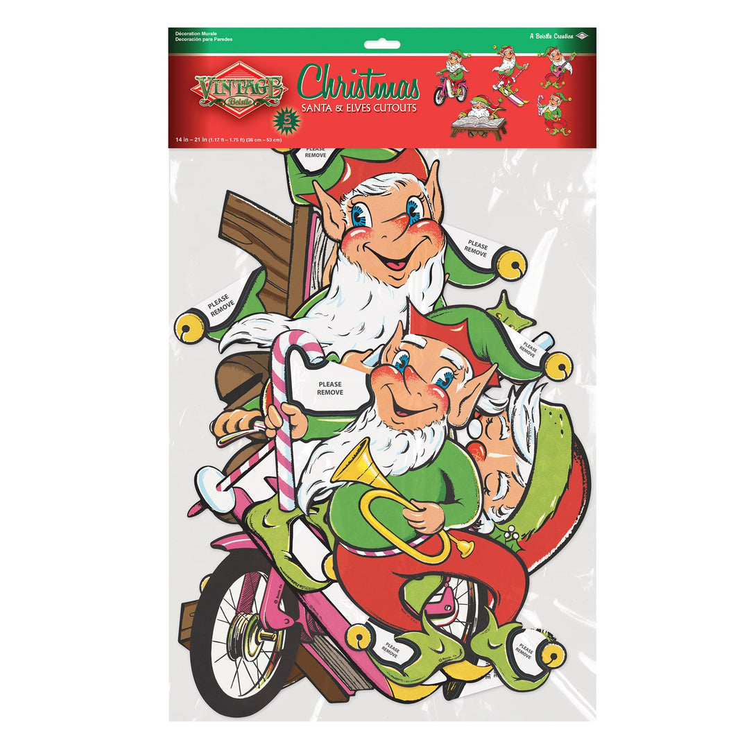 Beistle 20663 Vintage Christmas Santa & Elves Cutouts 5 Pack