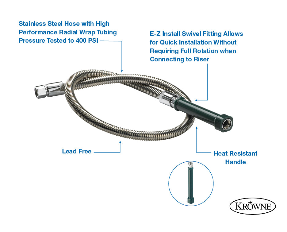 Krowne 21-133L Pre-Rinse Hose With Grip Stainless Steel