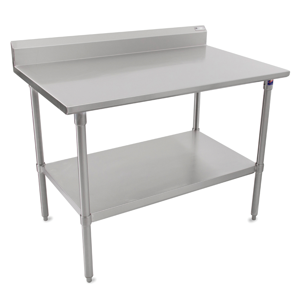 John Boos FBLGR5-4830 48" x 30" Stainless Steel Work Table with 5" Rear Riser and Galvanized Base and Adjustable Undershelf