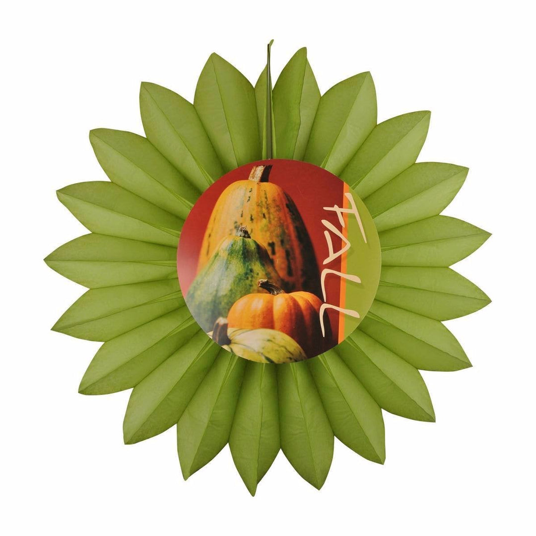 27" Pumpkin Patch Light Green Tissue Fan w Fall Sign