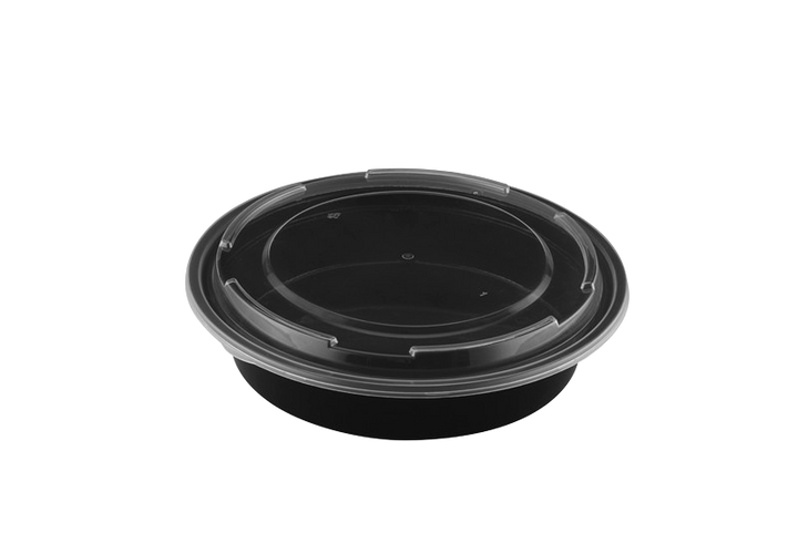 TY-R48 Black Clear Top Round Polypropylene To Go Combo Container 48 Ounce, 150/Case