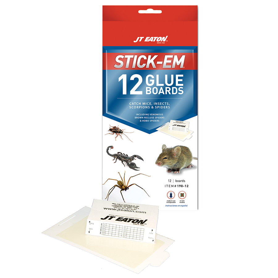 JT Eaton Stick-Em 198-12 12 Pack Mice Insect and Spider Glue Boards
