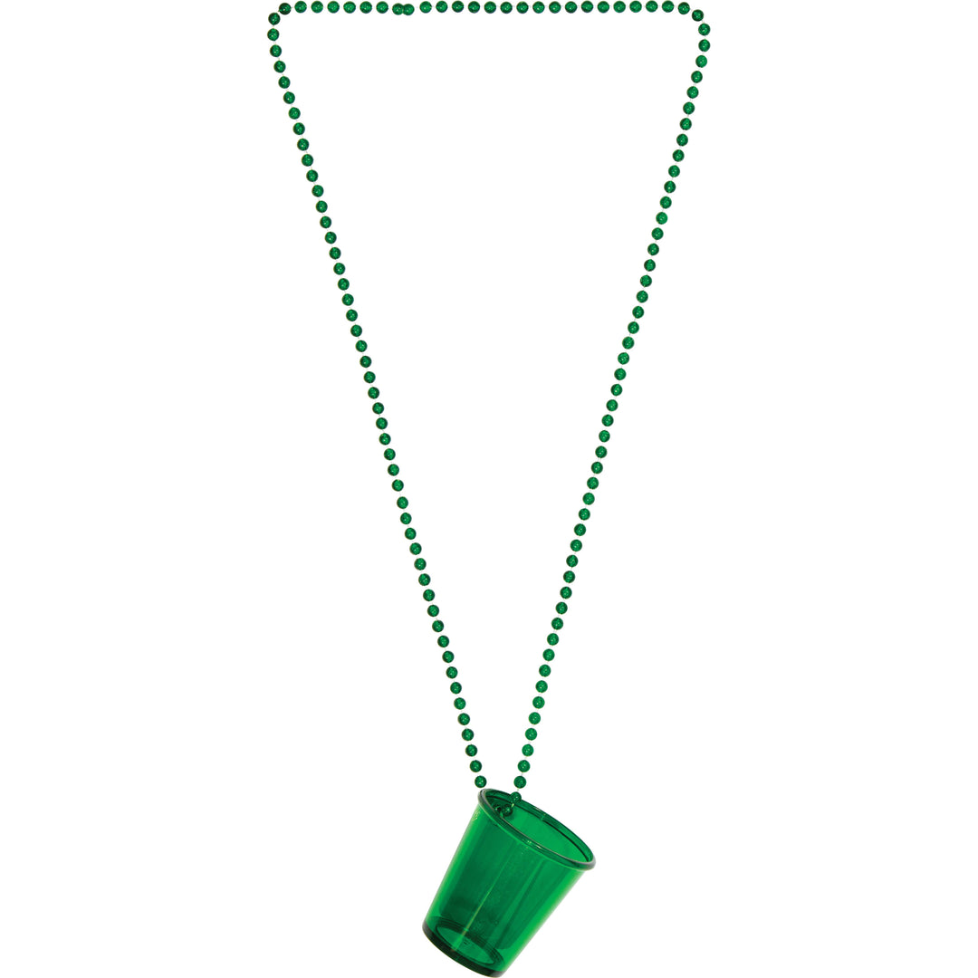 Creative Converting 2 oz Green Shamrocks Plastic Shot Glass with 33" Bead Necklace 2 Pack