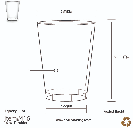 Fineline 416-CL 16 oz Clear Plastic Tumbler