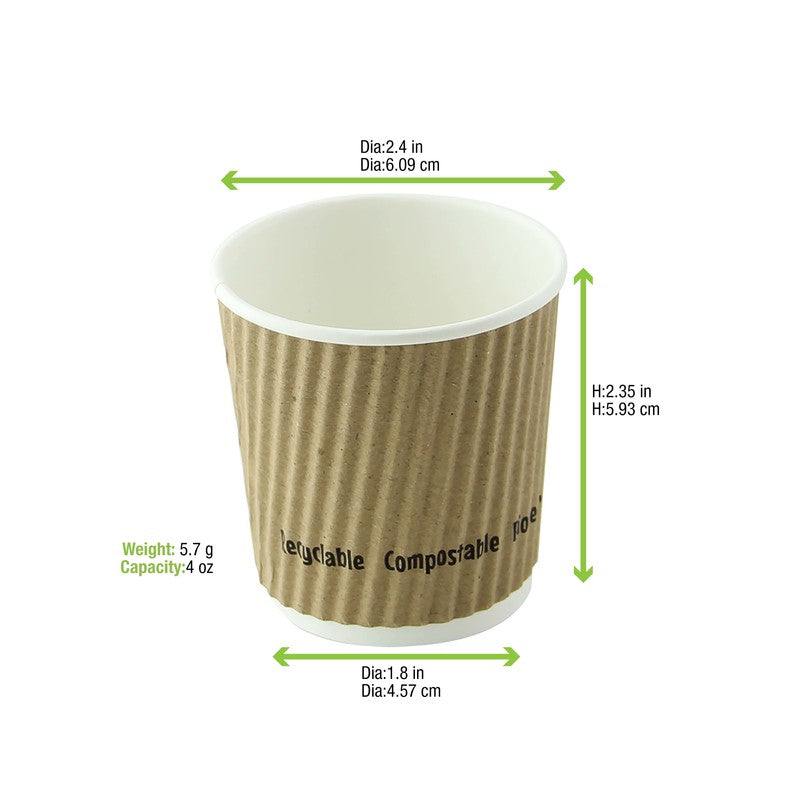 PacknWood 210GCRPLA4K Compostable Rippled Kraft 4 oz Cup
