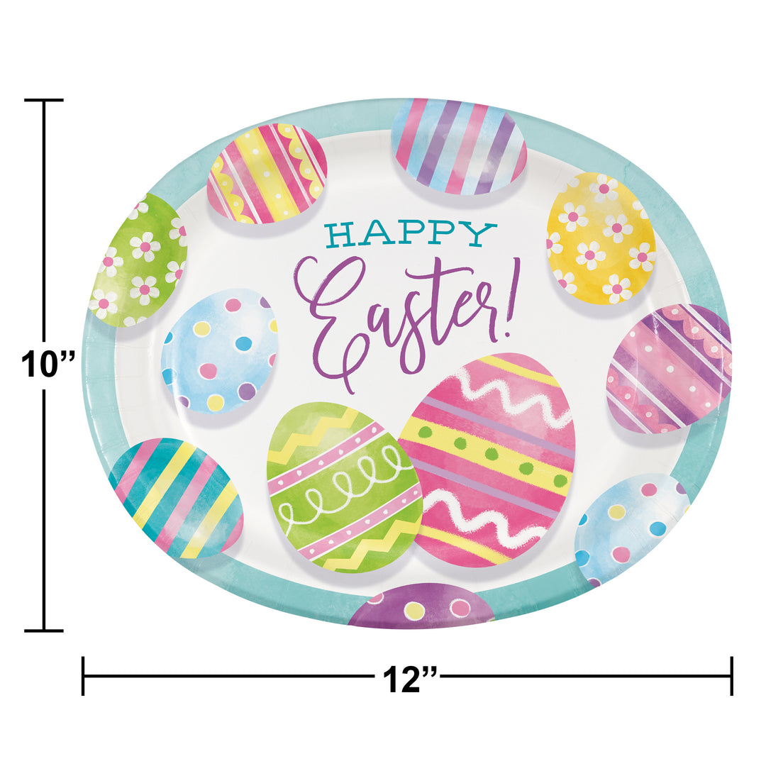 Creative Converting 369779 Eggsciting Easter 10" x 12" Paper Platter