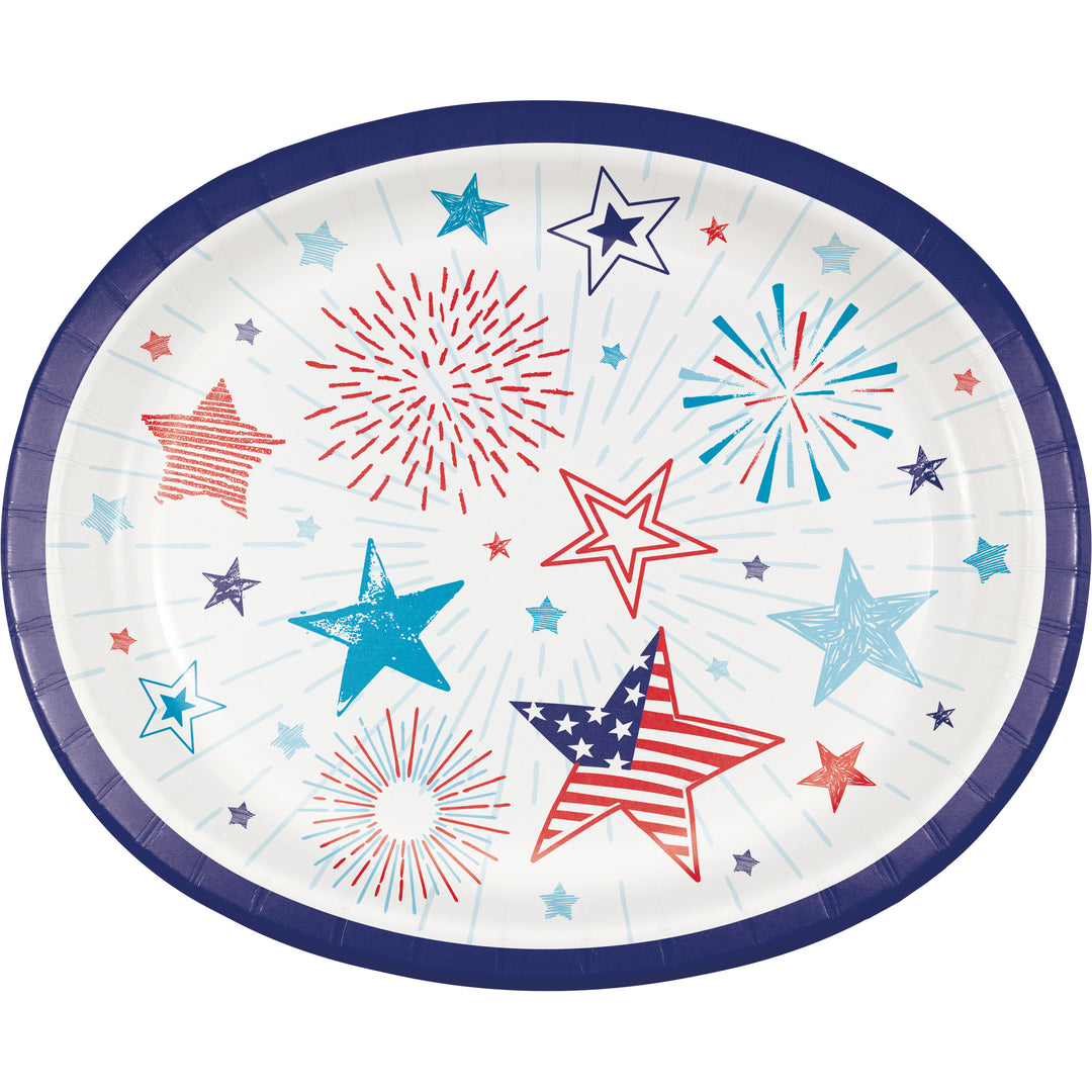 Creative Converting 10" x 12" Oval Patriotic Party Paper Platters