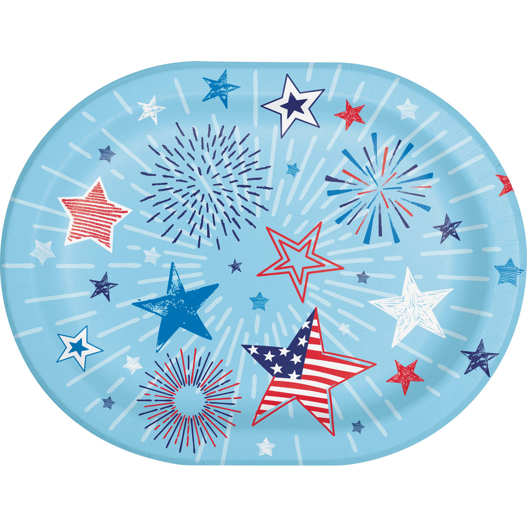 Creative Converting 374076 10" x 12" Oval Patriotic Party Paper Platters