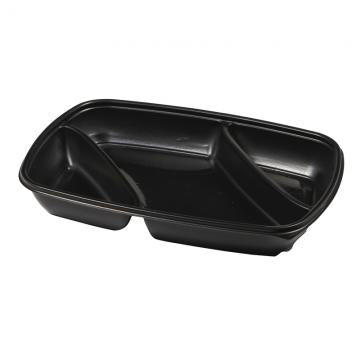 Sabert 71335B150N Black 35 oz Three Compartment Rectangle Container 11.13" x 8"