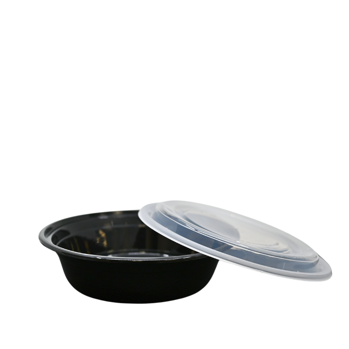 ITI 24 Ounce Black Clear Top Round Polypropylene To Go Combo Container, 150/Case