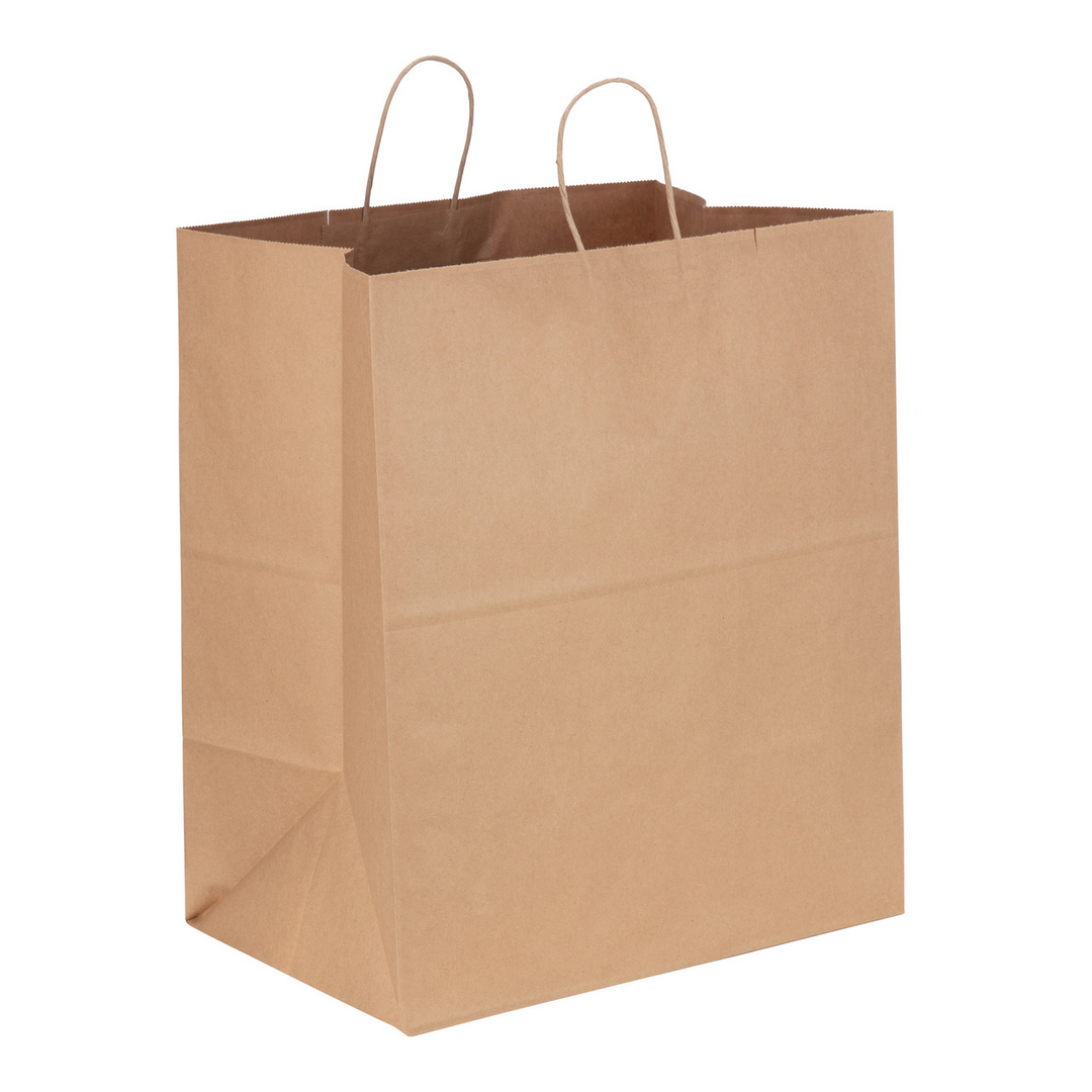 70# Kraft Handled Grande Shopper Bags 16" x 11" x 18.25" 200/Case