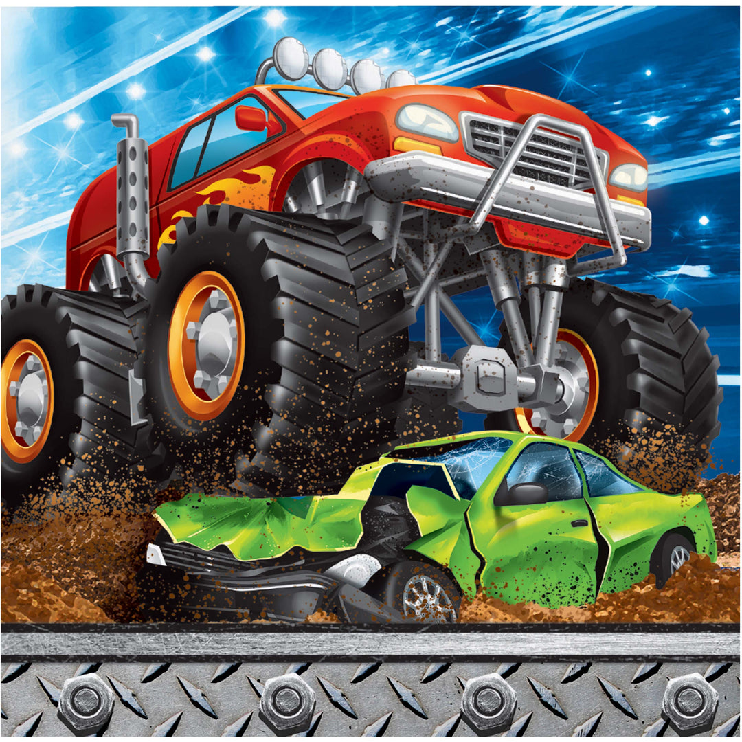 Creative Converting 339806 10" x 10" Monster Truck Rally Beverage Napkins