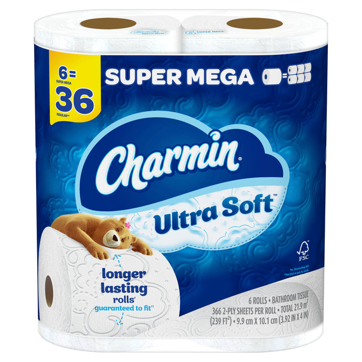 Charmin PGC08473 Ultra Soft Super Mega Roll Toilet Tissue 6 Rolls