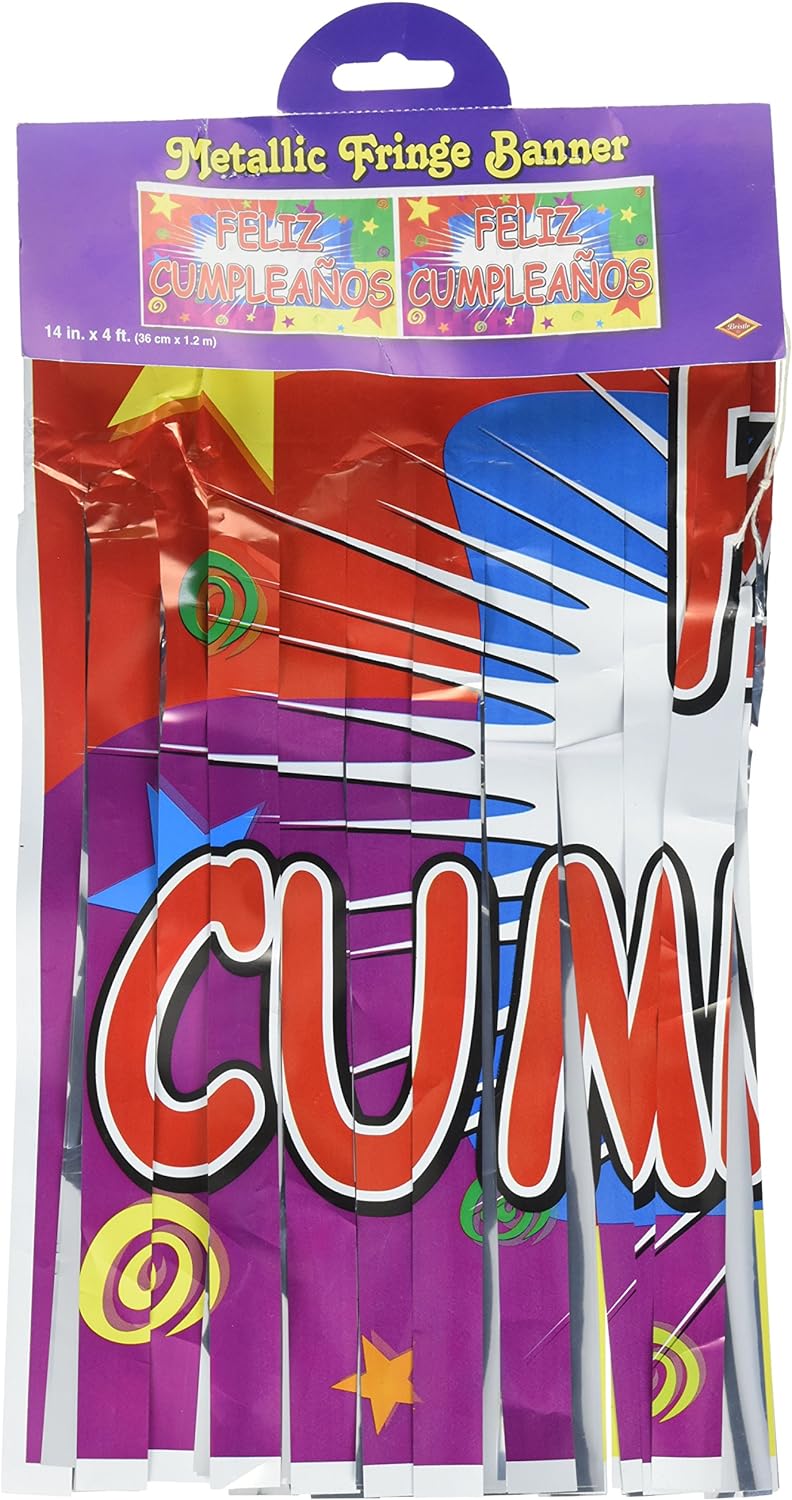 Beistle 14" X 4' Metallic Feliz Cumpleanos Fringe Banner (55508)