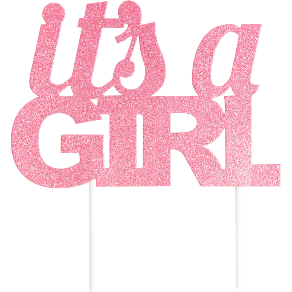 It's a Girl Pink Glitter Cake Topper Baby Shower