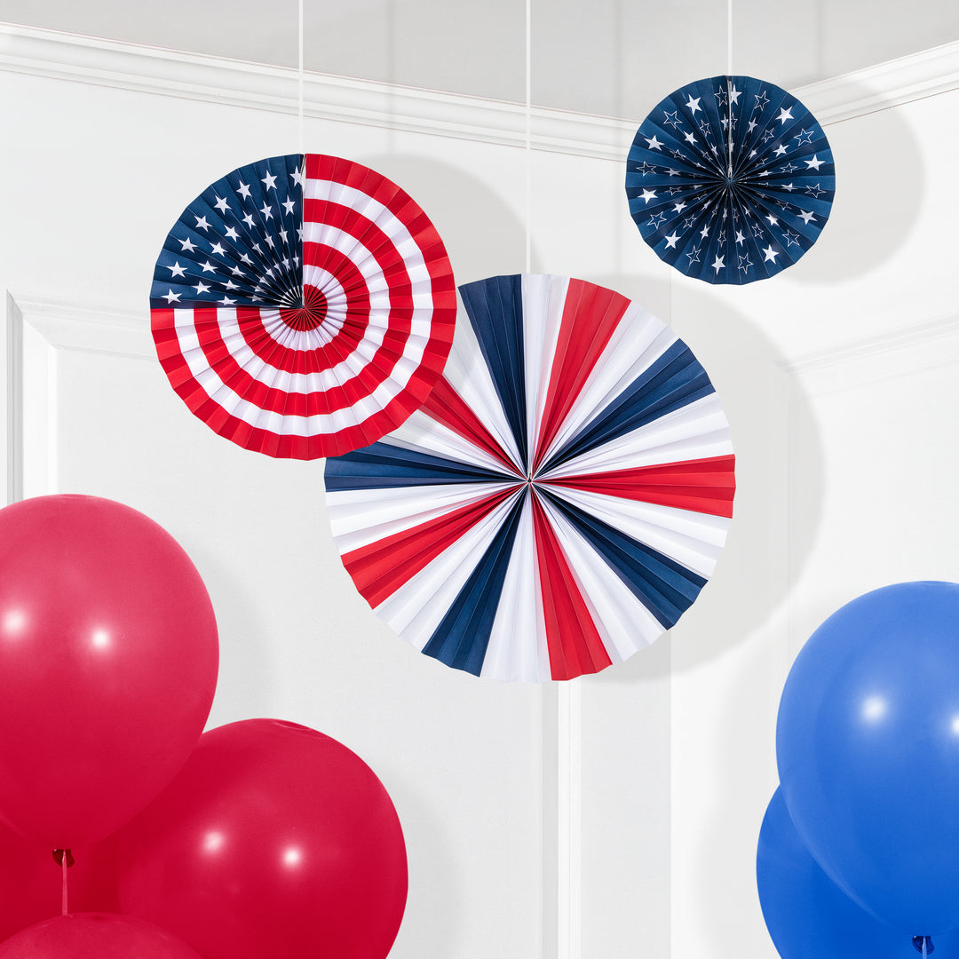 Creative Converting 8", 12", and 16" Red, White and Blue Patriotic Fan