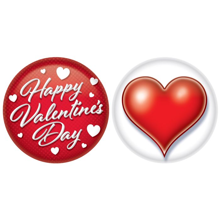 Beistle Valentine's Day Buttons 2 Inch – 2 Pack