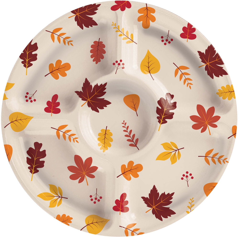 Creative Converting 375862 14" 5 Compartment Lazy Suzy Fall Leaves Tray