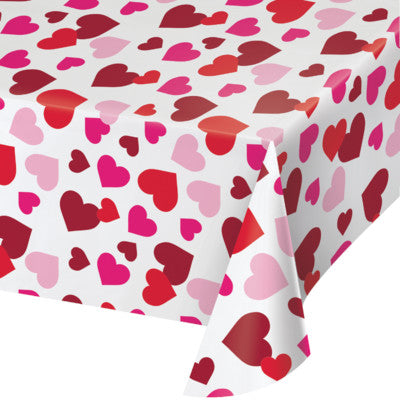54" X 108" Red Hearts Plastic Table Covers