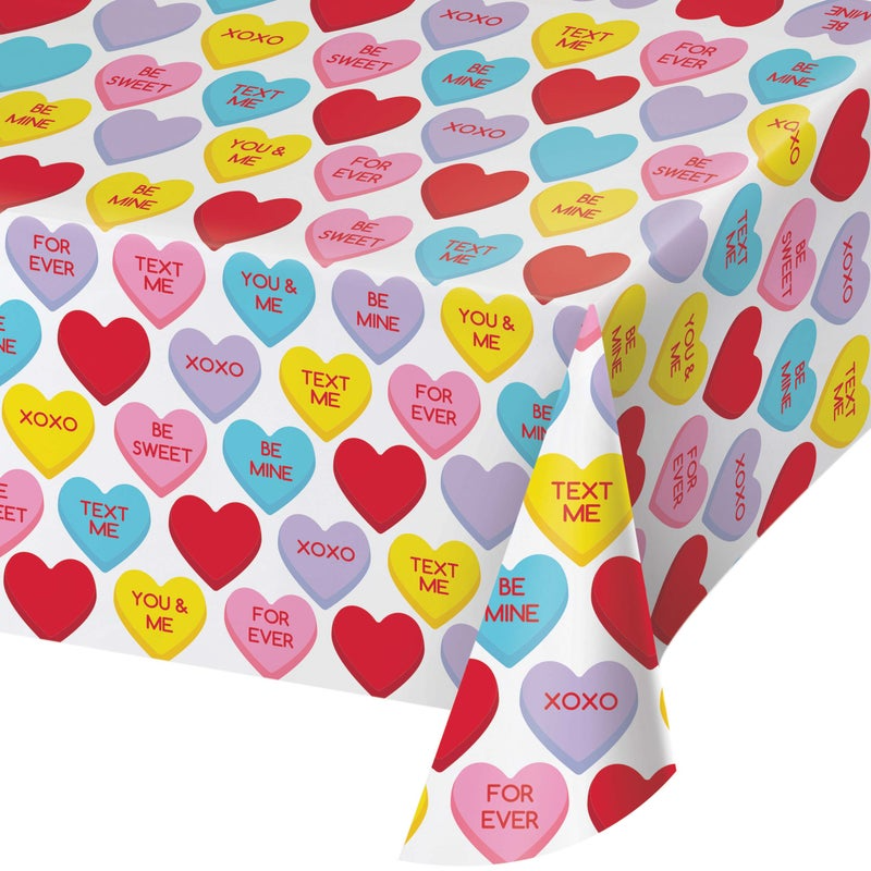 Beistle Candy Hearts Plastic Table Cover 102" x 54"