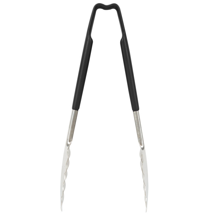 Vollrath 4780920 Stainless Steel One-Piece Scalloped Tongs with Black Kool-Touch Handle 9.5"