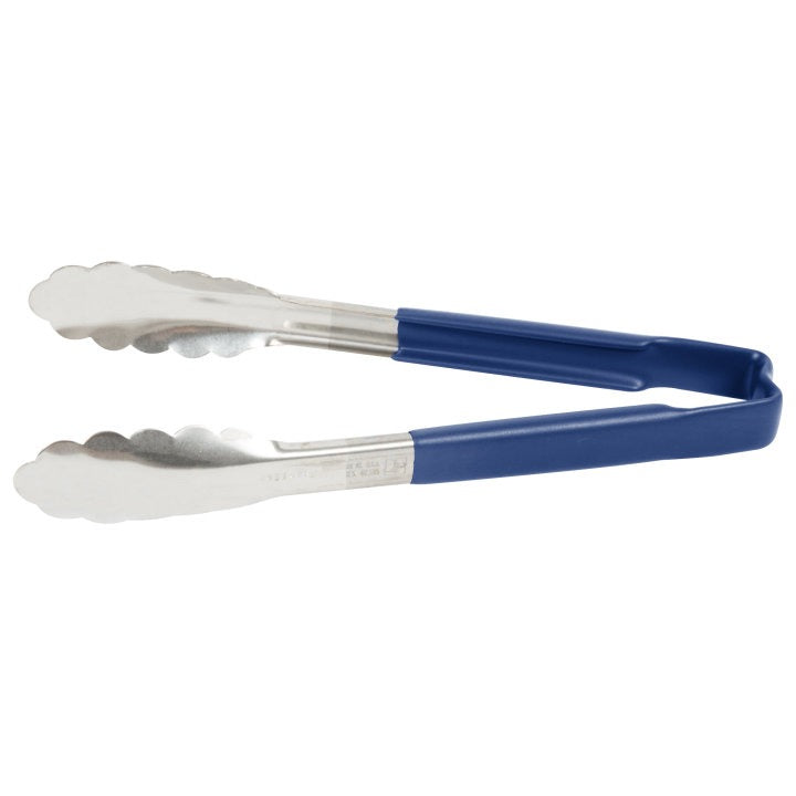 Vollrath 4780930 Stainless Steel One-Piece Scalloped Tongs with Blue Kool-Touch Handle 9.5"