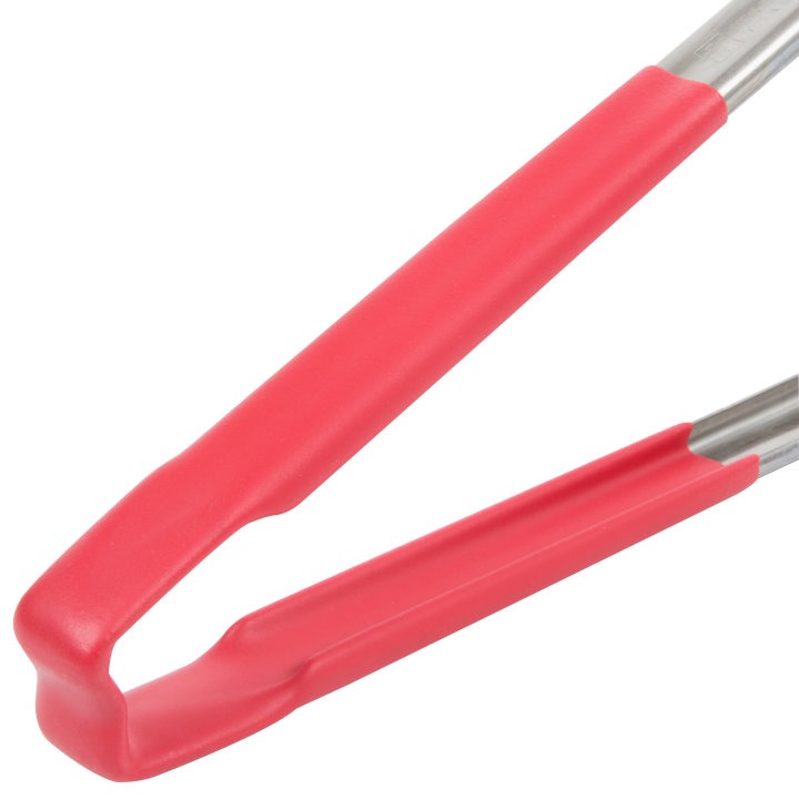 Vollrath 4781240 Stainless Steel One-Piece Scalloped Tongs with Red Kool-Touch Handle 12"