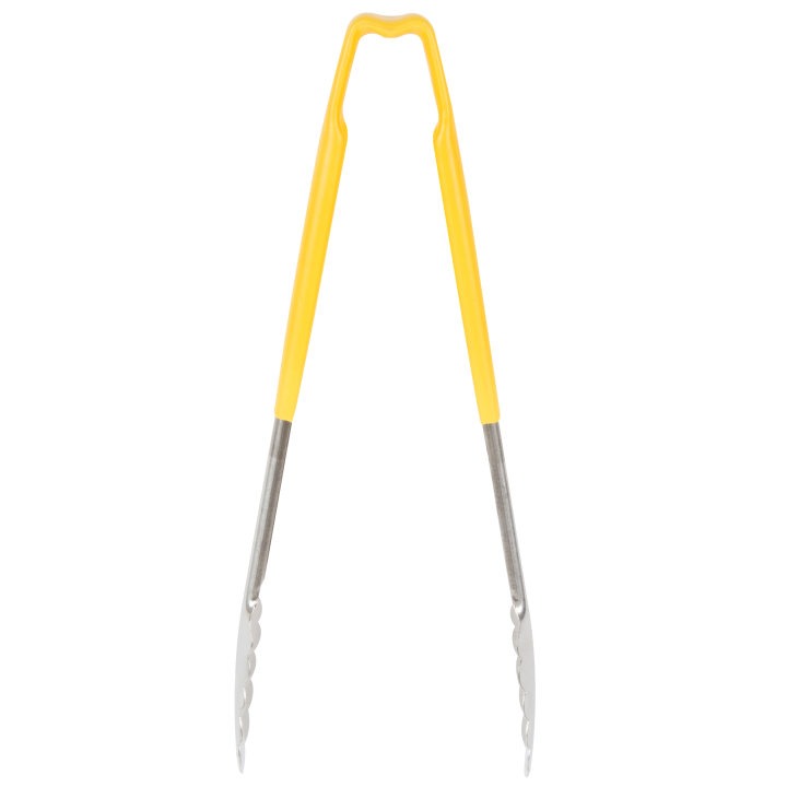Vollrath 4781250 Stainless Steel One-Piece Scalloped Tongs with Yellow Kool-Touch Handle 12"