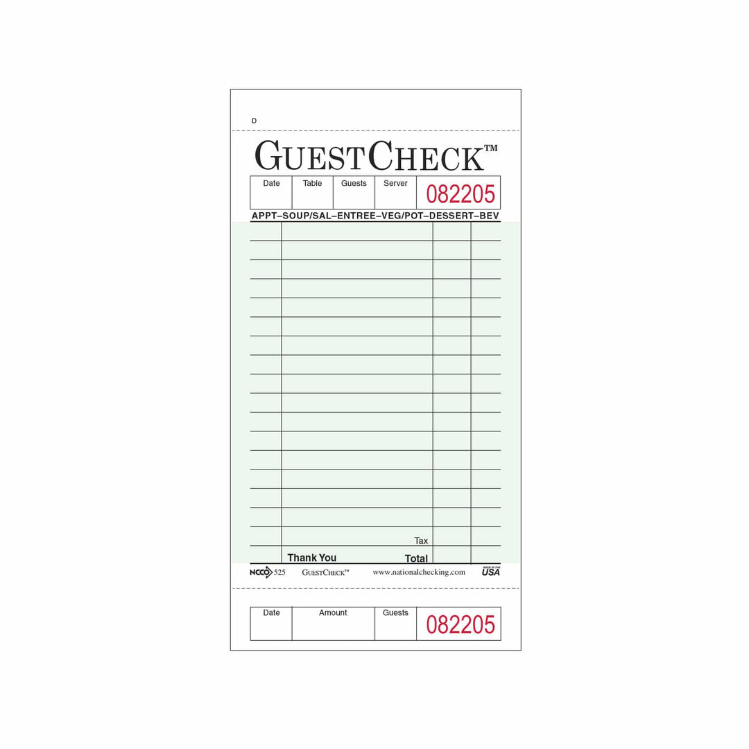 Guestcheck 525 3.5" x 6.75" 1 Part Medium Carbon-Backed Paper/Board Check