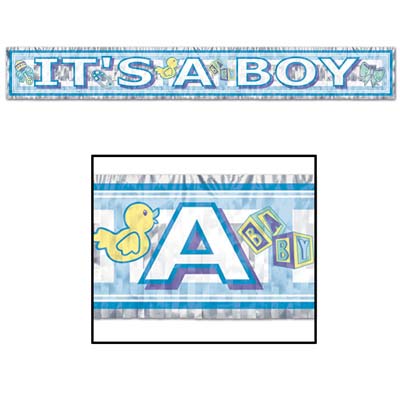 Beistle 5' x 8" Metallic "It's A Boy" Fringe Banner (50884)
