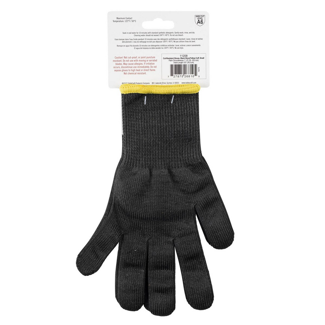 Tablecraft The Protector 11208 Small Cut Resistant Black and Yellow Gloves