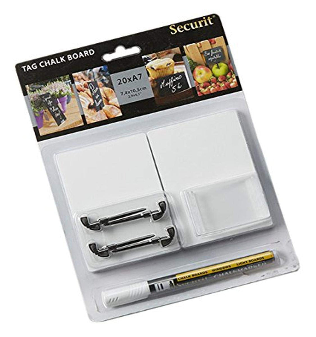 American Metalcraft TAGA7BL 4" x 3" Mini White Chalk Cards and Marker Display Kit - 20/Pack