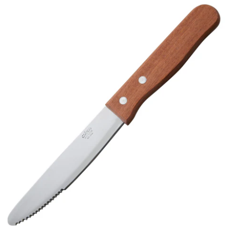 Winco KB-15W Jumbo Steak Knives, 5" Blade, Wooden Handle, Round Tip