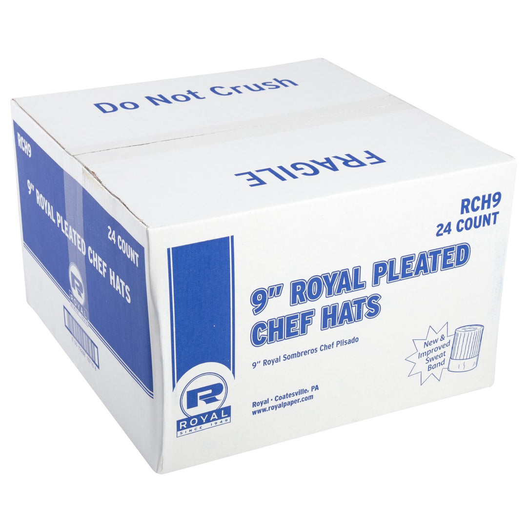 Royal Paper RCH9 9" Pleated Paper Chef Hat with Comfort Band, 24/Pack