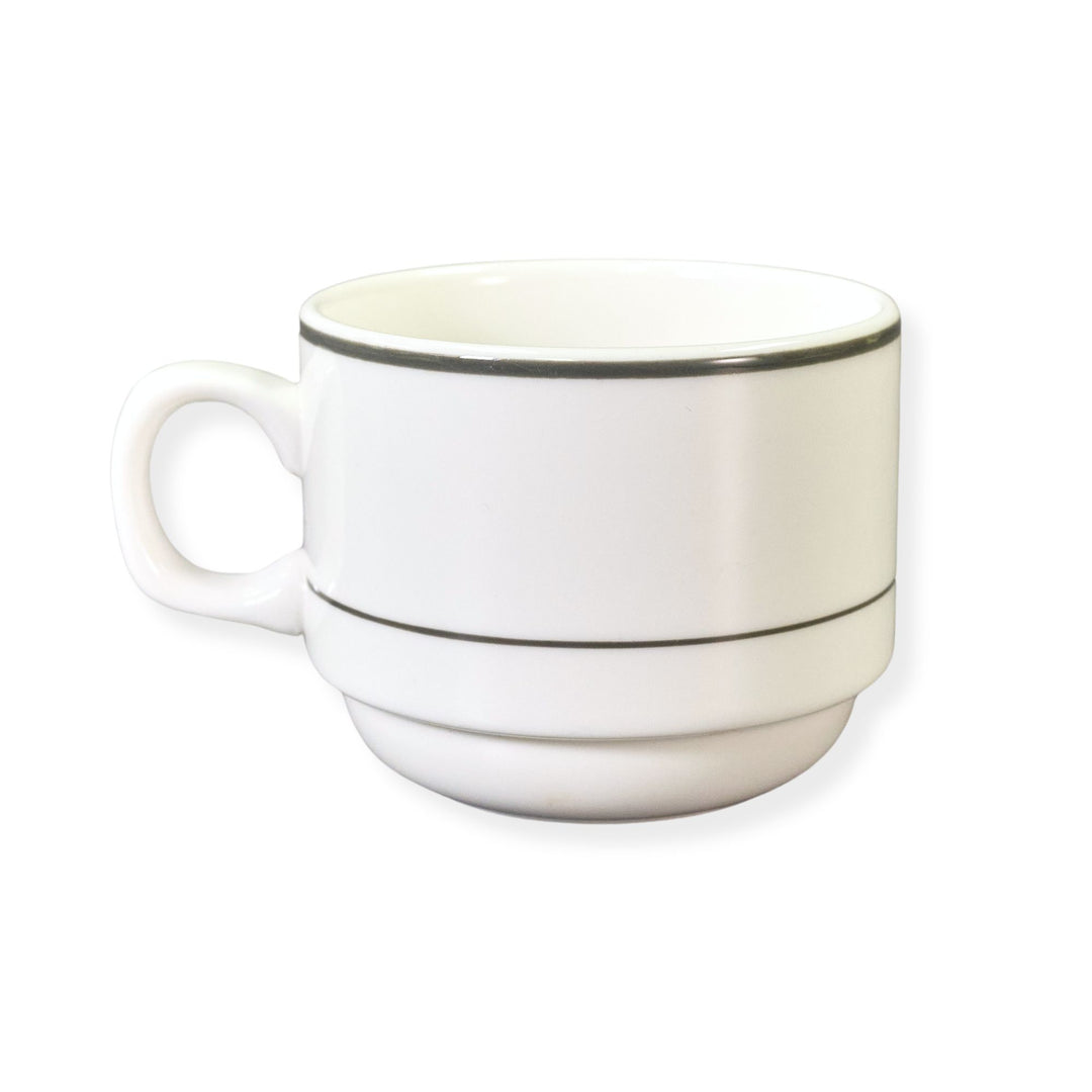 Dudson 2QBP002T White 8 oz Stacking Teacup with Gray Line