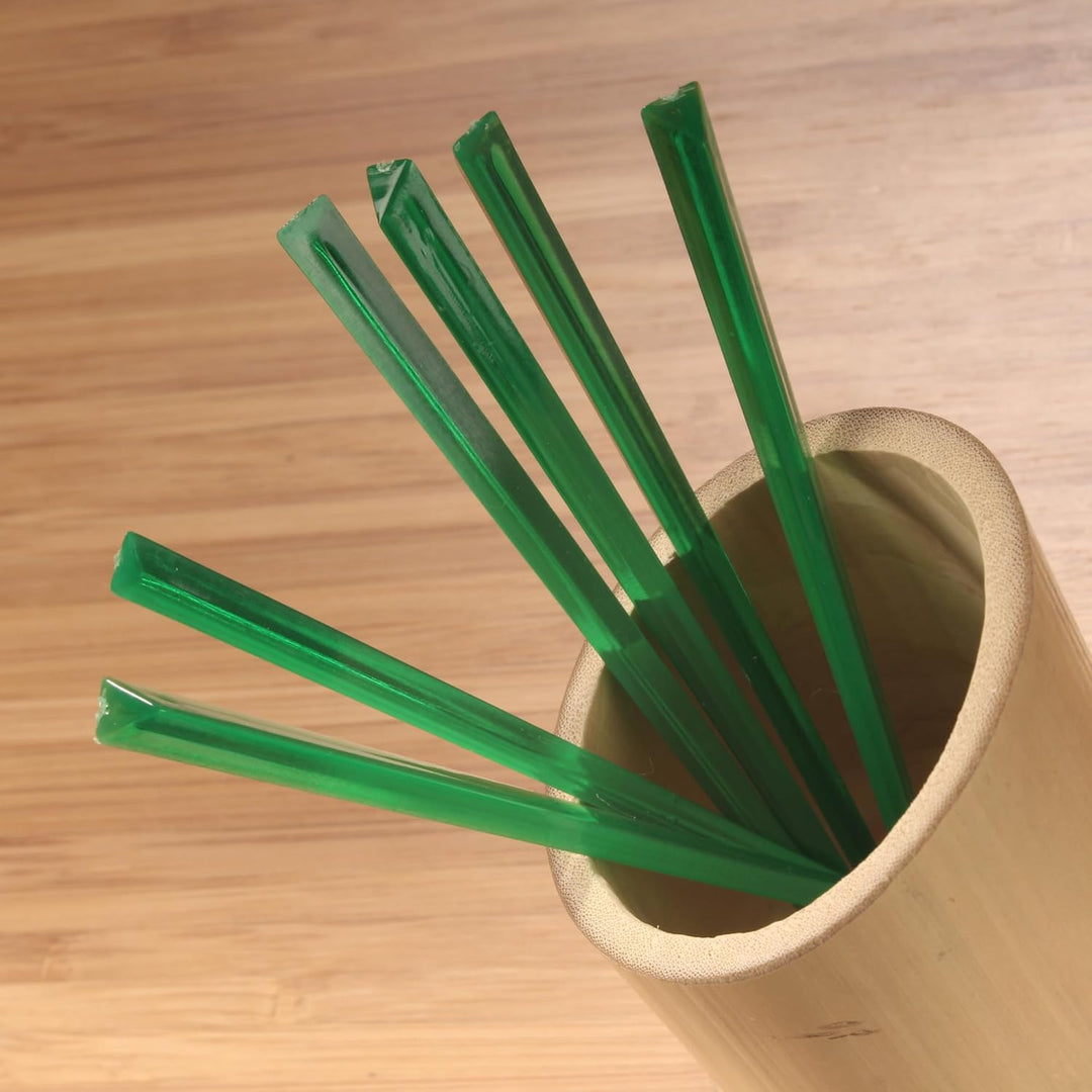 8 Inch Green Triangle Prism Cocktail Stirrers 100 Pack