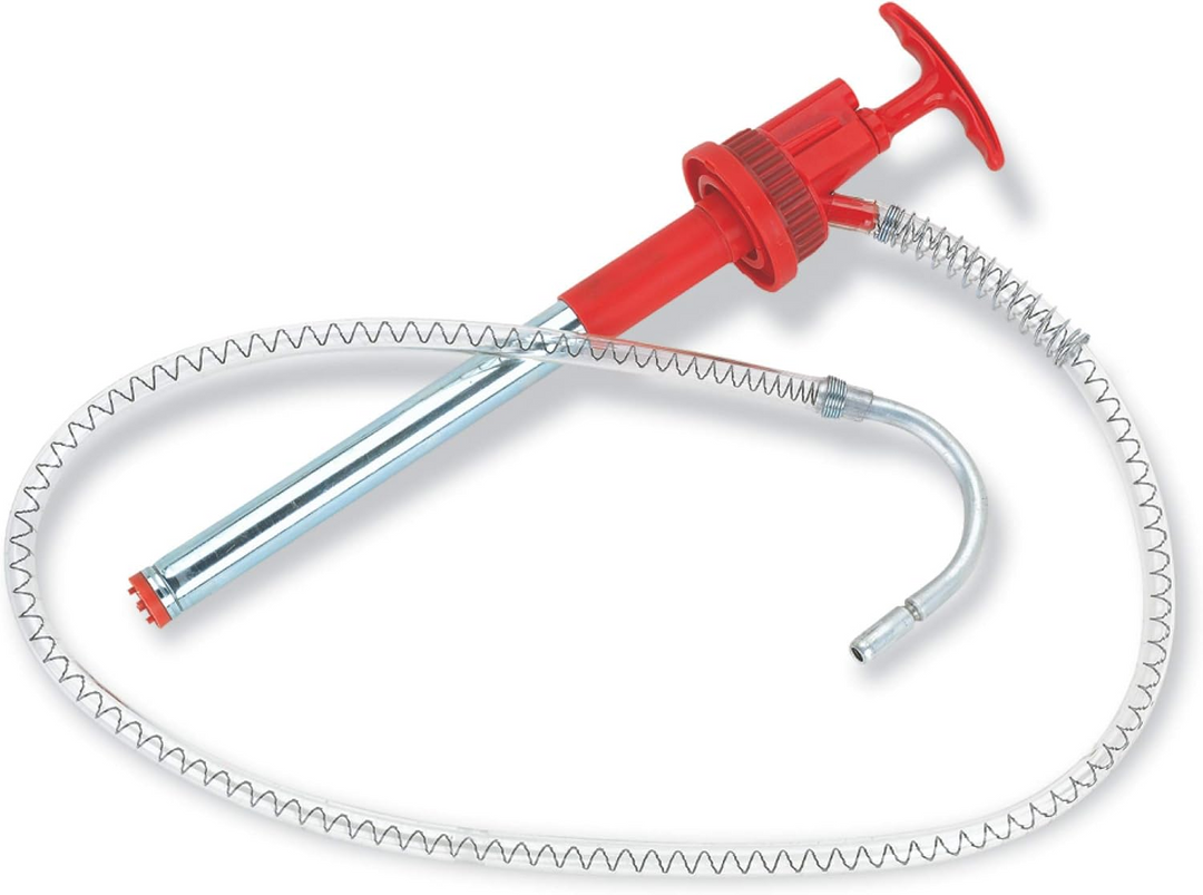 Lumax LX-1336 Red Plastic Bucket Pump with Flex Hose and Non-Drip Nozzle