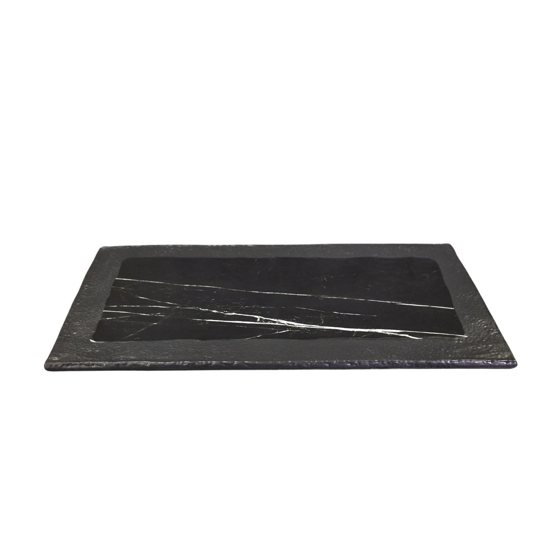 American Metalcraft MBR21 21.5" Rectangular Dual Tone Black Marble Melamine Serving Platter