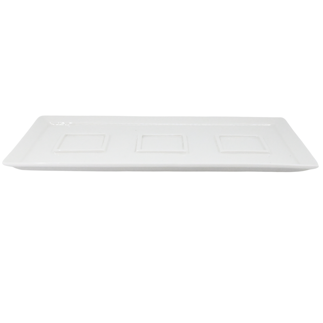 American Metalcraft SCT3 10.5" 5" Rectangle Plate with Three 2" Square Insets