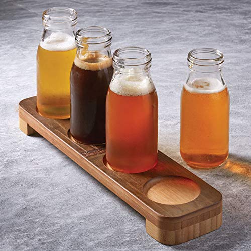 American Metalcraft BWF4 Carbonized Bamboo 4 Compartment Melamine Beer Flight Board