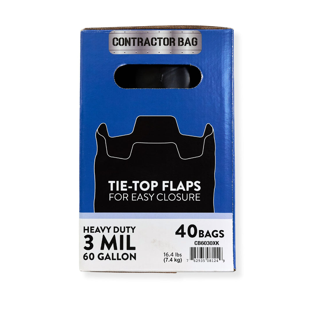Pitt Plastics CB6030XK 37 x 53 3 Mil 60 Gallon Heavy Duty Black Contractor Bag