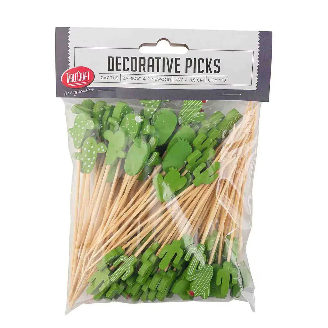 TableCraft 4.5 Inch Bamboo Cactus Picks, Assorted | 11203