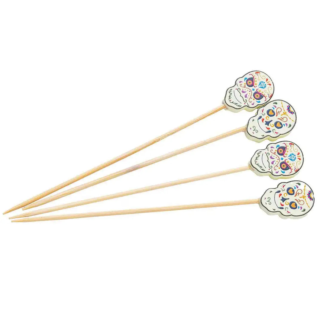 TableCraft Day of the Dead Bamboo Cocktail Picks 4.5 Inch